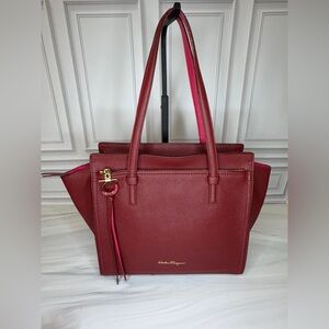 Salvatore Ferragamo Amy Gancini Red Leather Tote Bag | Like New | Full Set